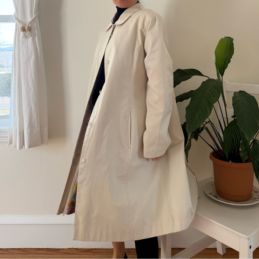 Jones New York 90s Cream Trench Coat Button Up Cotton Blend With Lining Size M - Picture 7 of 16